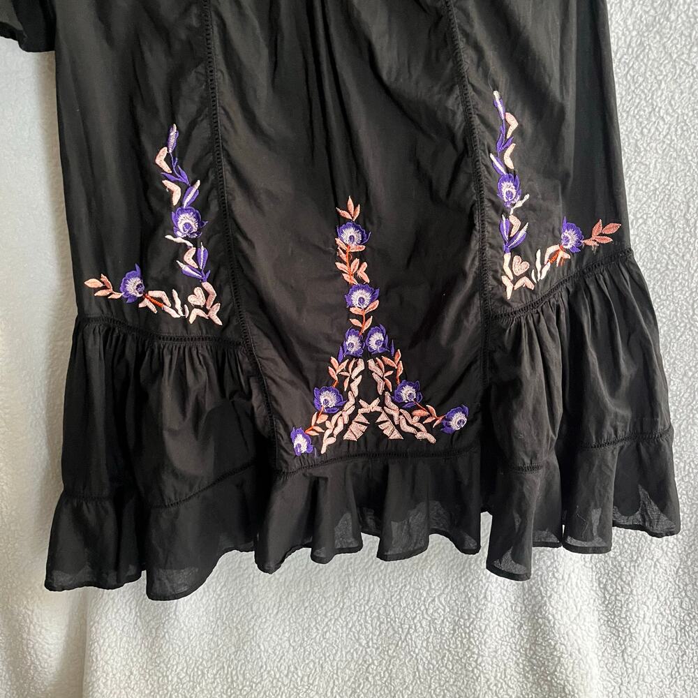 FREE PEOPLE black dress with purple and peach embroidery size XS 100% cotton - Picture 6 of 8